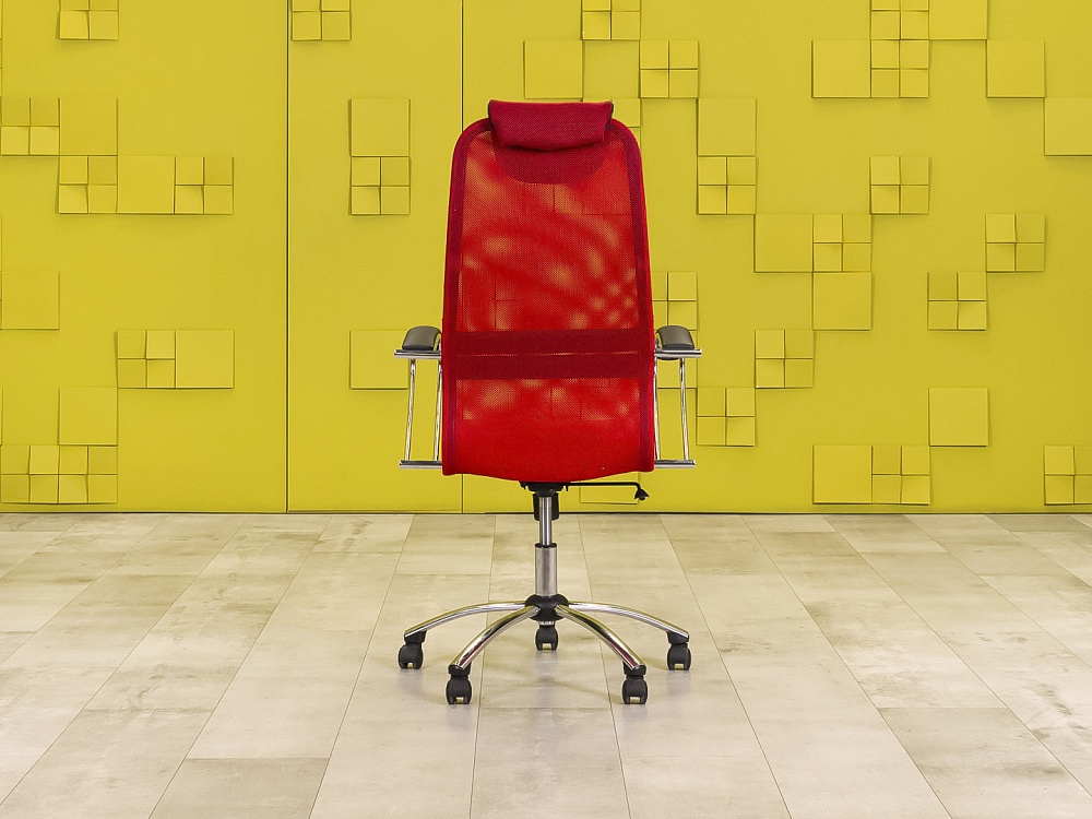 Офисное кресло руководителя на колесах Сетка Красный  КРТК-07115