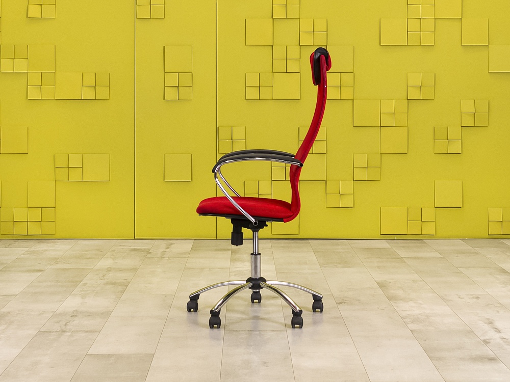 Офисное кресло руководителя на колесах Сетка Красный  КРТК-07115