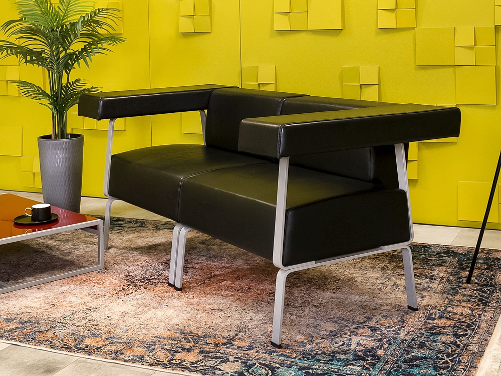 Офисный диван Coffice Linear BENE 1750x780 Кожа Чёрный Австрия_ДНКЧ-071024