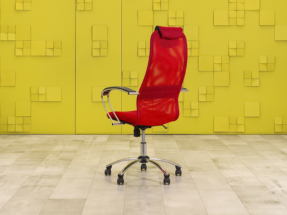 Офисное кресло руководителя на колесах Сетка Красный  КРТК-07115