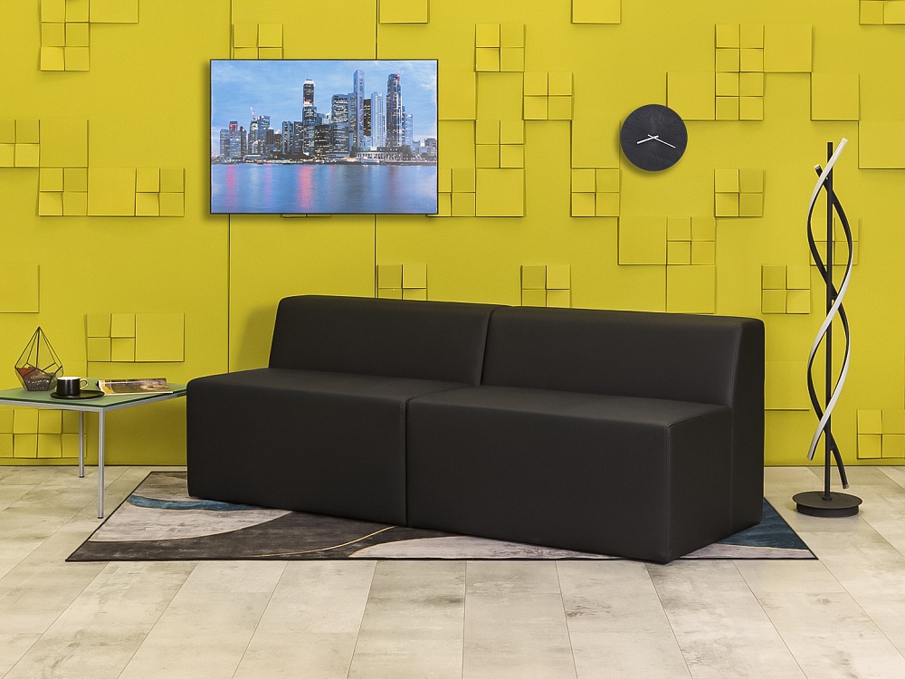 Офисный диван Кожзам Чёрный Россия  ДНКЧ1-20016